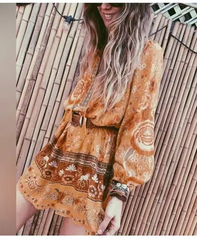 Spell & The Gypsy Mystic Tunic Mini Dress Sunflower Size XS Yellow Long Sleeve