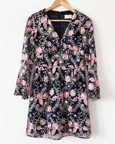 Monique Lhuillier ML x Anthropologie Mini Dress in Black Floral