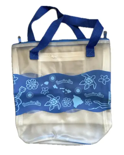 Hawaiian Sun Hibiscus Turtle Plumeria Ukulele Clear Plastic Summer Tote Bag
