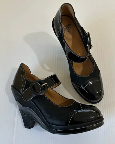 John Fluevog Miss July Scalloped Wedge Heel Pinup Shoes Black, 9
