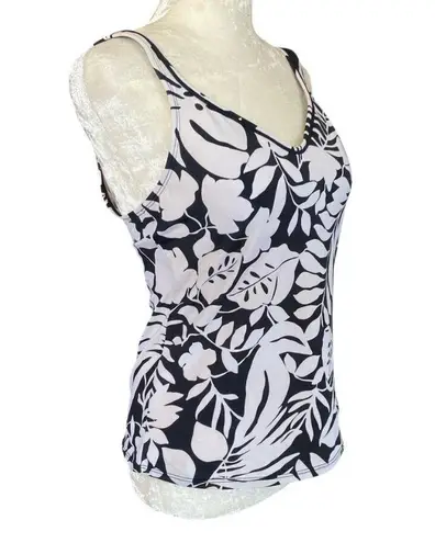 Jantzen women's size 10 black and white tropical print lightly padded tankini