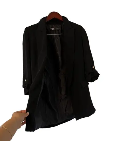 ZARA  Black Rolled Up Open Blazer Jacket