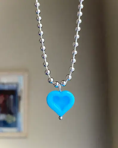 Handmade quality Czech glass bead fairy y2k cyber vintage retro style ball chain necklace💙🩵💙