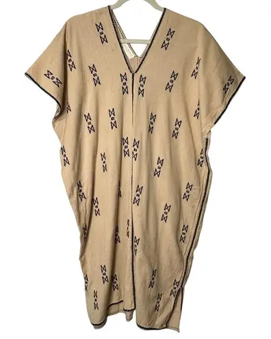 Kukul Boutik Merida Mexico Tan Kaftan Black Embroidery Artisan Artsy Aztec O/S Size undefined