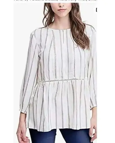 NWT Fever 3/4 Sleeve Blouse, Tan/Ivory Stripes Lace Bohemian Gypsy Sz M #1842 White Size M