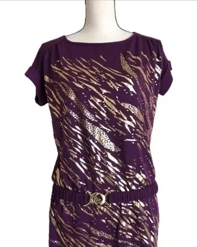 Bluheaven Purple Front Foil Belted Dress Size M