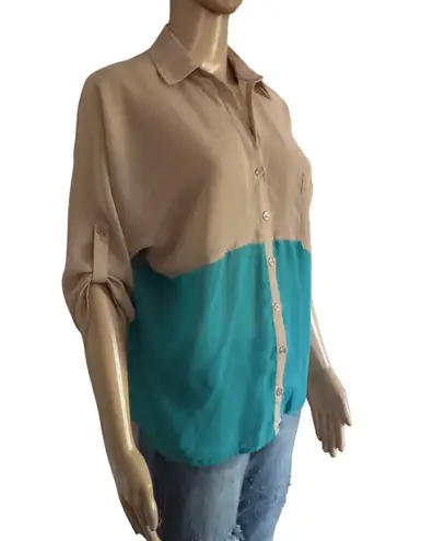 Ali & Kris Color Block Roll Tab Sleeve Blouse
