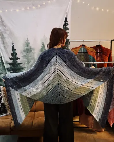 Handmade Elegant Multicolor (Blue, Green, and Cream) Crochet Shawl