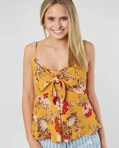 Lily White Buckle Women’s Yellow Red Floral Tie Front Cami Tank Top Size Medium