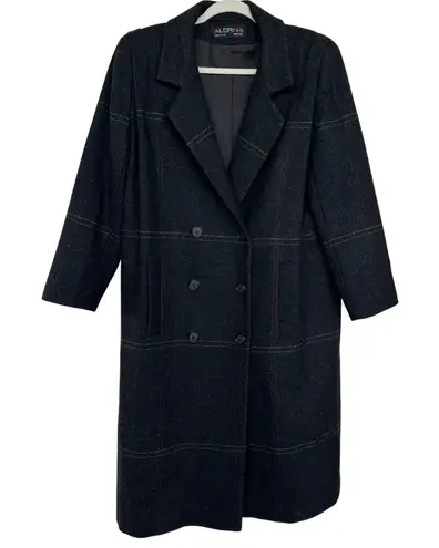 Vintage Alorna Petite Women's 100% Wool Windowpane Plaid Pea Coat, Size M, EUC Gray Size M