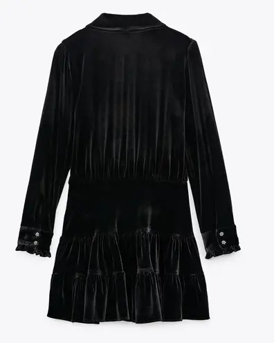 ZARA Black Velvet Mini Ruffle Mini Flare Dress