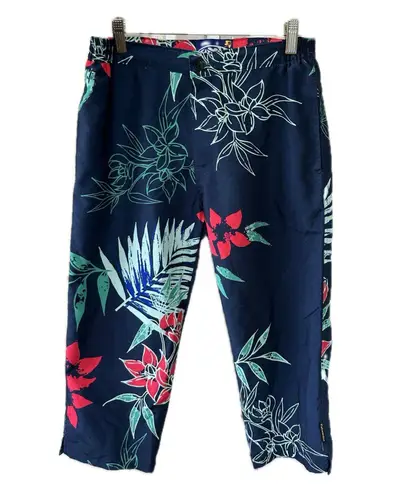 Palmwave Hawaiian Tropical Side Pockets Side Elastic Waist Cropped Pants S