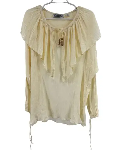 Bonjour vintage ruffle collar Cream butter yellow peasant boho top crinkle