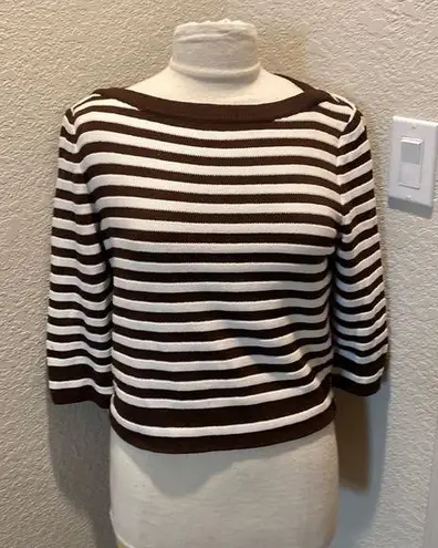 St. John Sport Women’s Brown & White Striped Cropped Knit Sweater Sz Sm