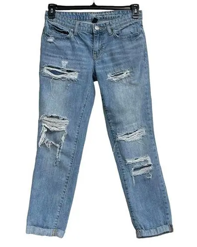 Gap  SZ 2/26 Sexy Boyfriend Jeans Cuffed Low-Rise Distressed Pockets Light Wash