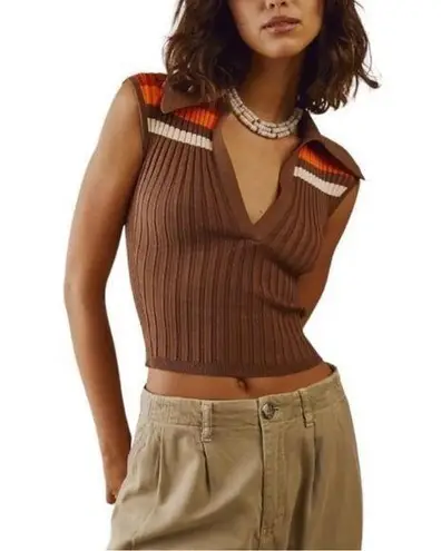 Torn By Ronny Kobo Ronny Kobo Brown Striped Knit Top NEW