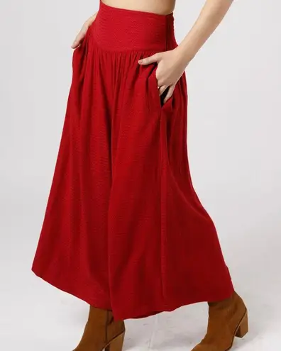 Band Of The Free New Smocked Waist Wide Leg Cropped Pants Red Chevron Size Small