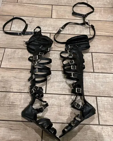 Over The Knee Gladiator Sandals Summer Boots Buckle Strap Tight High Sandals Boots Black Size 6