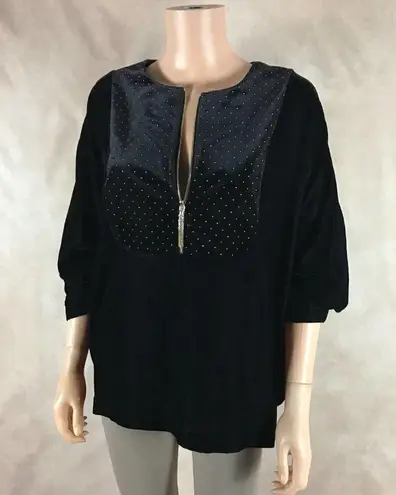 T Tahari  'Lala' Gold Studded 3/4 Sleeve Velvet Top NWT M