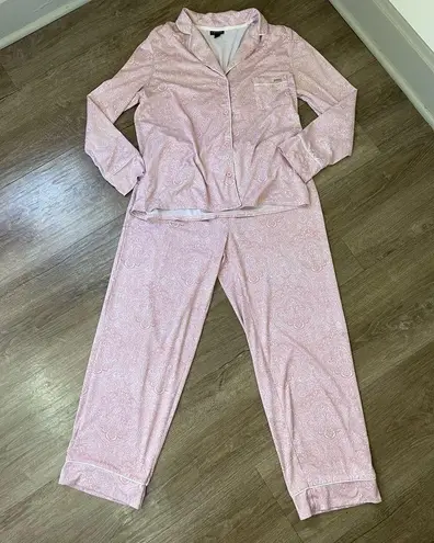 Tahari 2 Piece Pajama Set Pink Paisley Printed Button Up Elastic Waist Size L