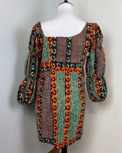 Handmade Dutch Wax Vlisco Retro One Shoulder Sheath Mini Dress One of a Kind Brown