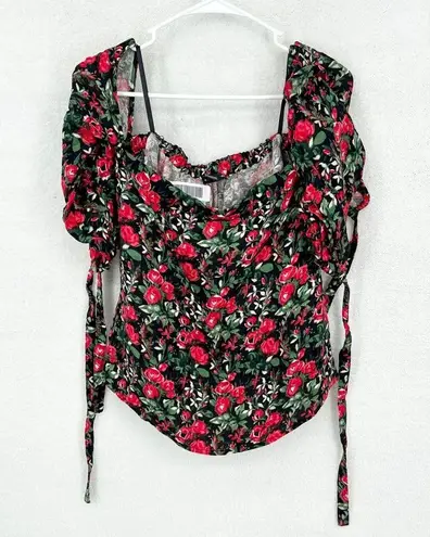 Club Monaco  Womens Liki Red & Green Floral Off The Shoulder Blouse Top Size 2