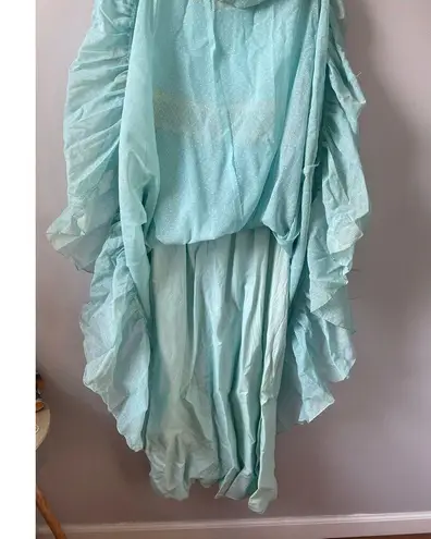 Vintage 1970 Robins Egg Blue Floral Crochet Prarie Boho Dress Size M