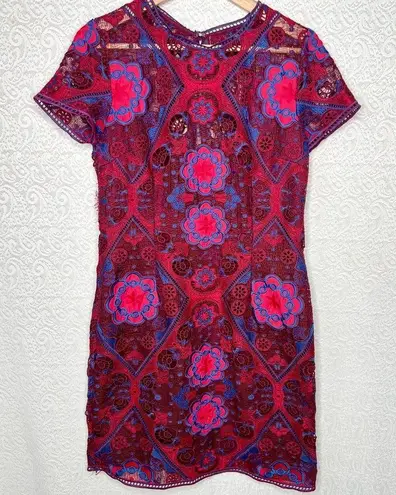 Minuet  Women's Lace Mini Dress Burgundy Red Floral Size L Party Cocktail Runs Sm