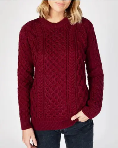 Irelandseye Blasket Honeycomb Stitch Aran Sweater Claret Women’s Size Medium Red