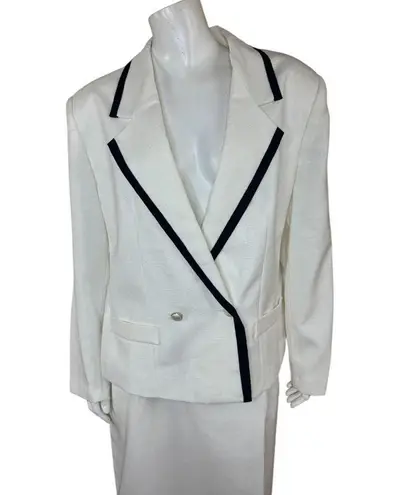 Vintage Russ Womens 2 Piece Blazer Skirt Set White Navy Sie 14 Business Casual