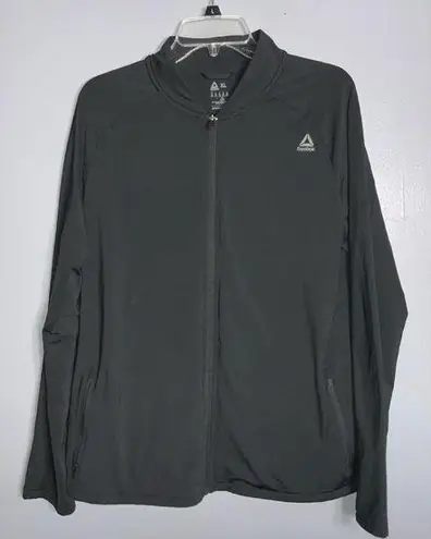 Reebok  Black Zip Up Athletic Sporty Stretch Knit Jacket Zip Side Pockets XL