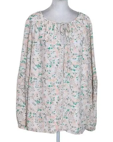 Kaari Blue Peach and Green Peasant Blouse Size 2X Plus Size Peach Floral Blouse