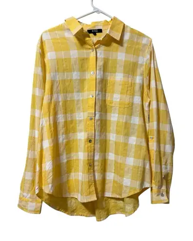Lior Paris Women Top L Yellow Check Button Up Preppy Coastal Beach Lightweight Size L - Image 1
