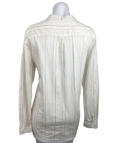 Promod White Striped Button Down Long Sleeve Career Office Blouse Shirt Top 10