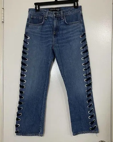 Veronica Beard  Ines Girlfriend Lace Up High Rise denim jeans stone blue Size 26