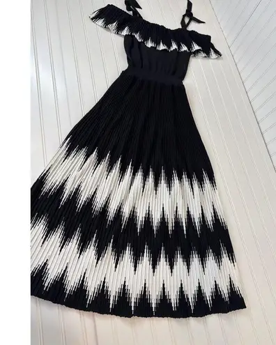 ALLISON NEW YORK Womens Zigzag Dress Black & White Off The Shoulder Midi Size L Size L