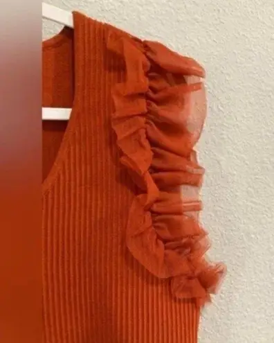 Bailey 44 Top Sleeveless Tulle XL NWT Sleeves Ruffle Ribbed Stretch Knit Orange