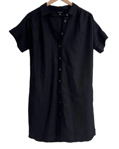 Well Worn Black Linen Button Front Shirt Dress Size Small New