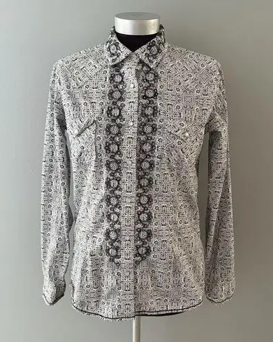 Panhandle Roughstock Shirt Womens Medium Black White Western Pearl Snap Rodeo