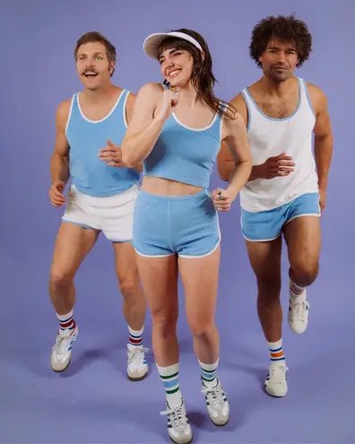 NEW Hammies Terry cropped retro tank top in blue poppy and cream size S small