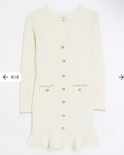 River Island button detail knit mini dress in cream
