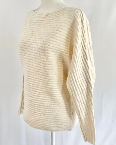 Lush New Ribbed Boat Neck Sweater Off The Shoulder Long Sleeve Cream Gold