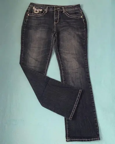 EARL JEAN denim jeans bling embroidered pockets blue vintage bootcut size 8