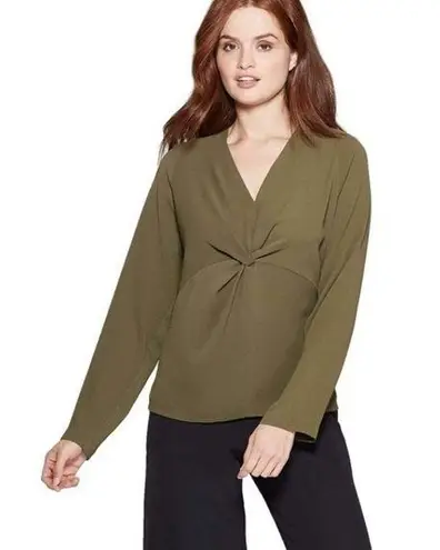 Prologue NWT Olive Green Twist-Front V-Neck Blouse Top New