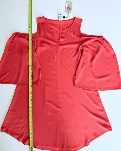 XCVI Coral Cold Shoulder Tunic Dress Rayon Flowing Bell Sleeve Designer New