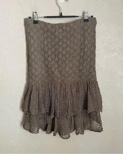 Ralph Lauren Y2K  Rugby Knit High Low Ruffled Skirt XS Brown