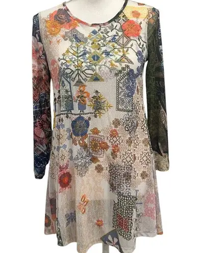 John Mark Multi Embroidered Mesh Mixed Media Boho Tunic Folklore Art-to-Wear XS