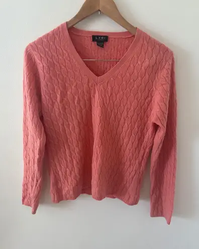 LXRI Cashmere Coral Cable Knit V Neck Sweater Long Sleeve Women's PL Pink Size undefined