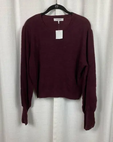 Frame Cabernet Dark Red Cashmere Puff Sleeve Smock Cuff Sweater Sz.M NWT