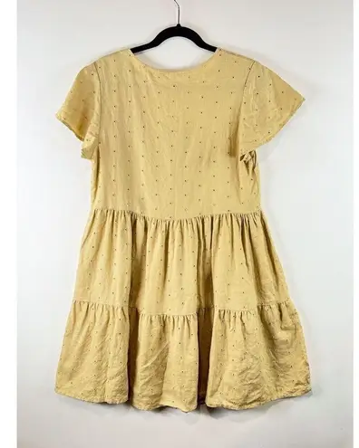 Rylee & Cru Women Dress Citron Eyelet Dolly Mini Tiered A Line Boho Flowy Medium Yellow